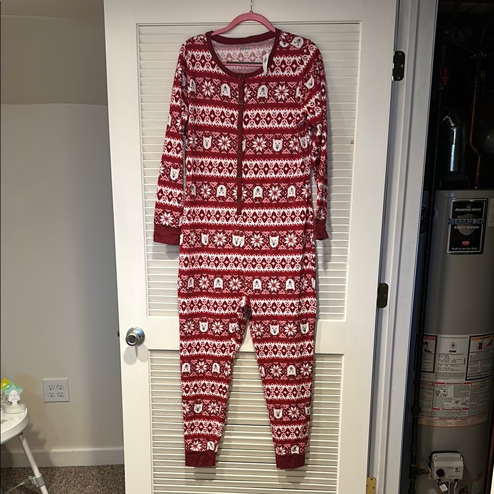 Cozy Red Patterned Onesie Pajamas
